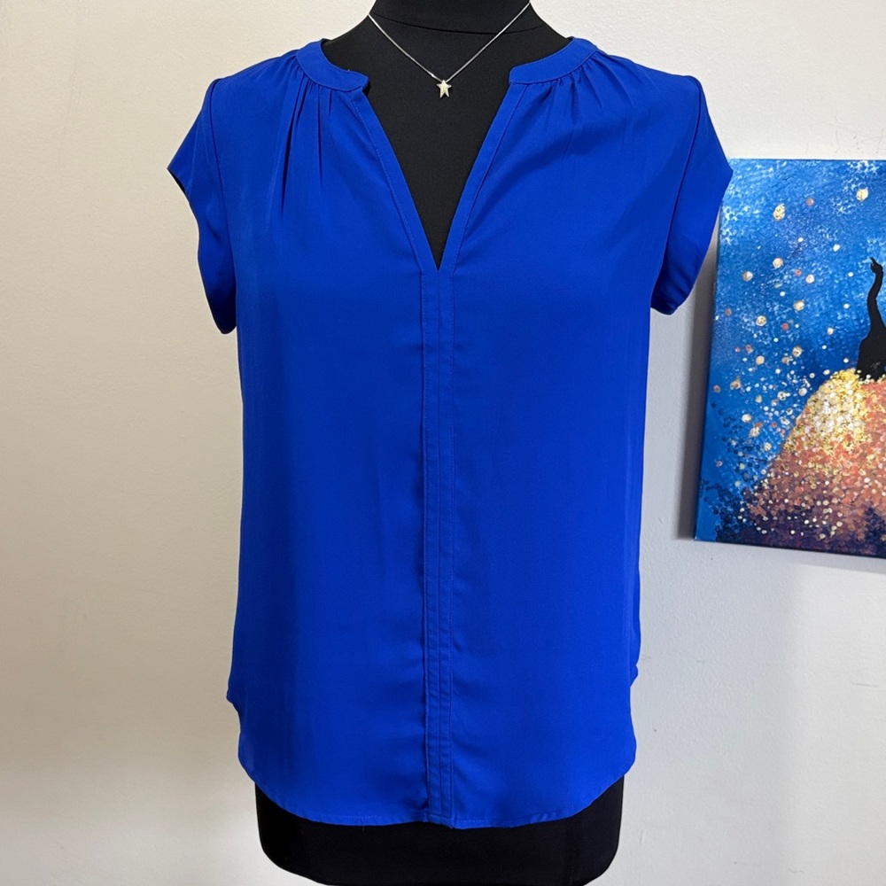 fun 2 fun Cobalt Blue V-Neck Cap Sleeve Blouse